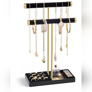 Lolalet 2-Tier Necklace Holder Display, Velvet Wrapped Bracelet Stand with Remov